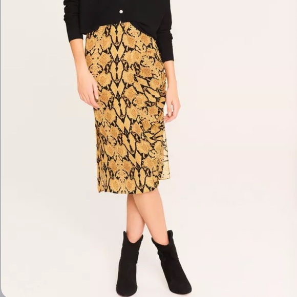BA&SH Carry Snake skin print midi ruched skirt Ochre - Picture 7 of 15